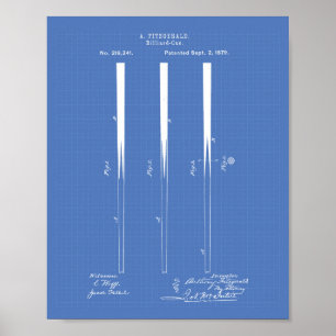 Billiard Cues 1879 Patent Art - Blauwdruk Poster