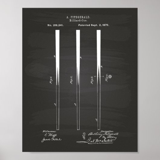 Billiard Cues 1879 Patent Art - Chalkboard Poster (Voorkant)