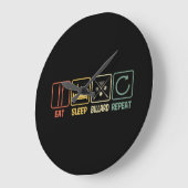 Billiard Eat Sleep Repeat Retro Style Slogan Grote Klok (Hoek)