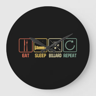 Billiard Eat Sleep Repeat Retro Style Slogan Grote Klok