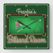 Billiard Game Room Vierkante Klok (Voorkant)