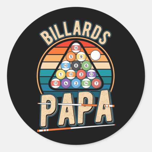 Billiard Papa Cue Sportpap Snooker Pool Ronde Sticker (Voorkant)