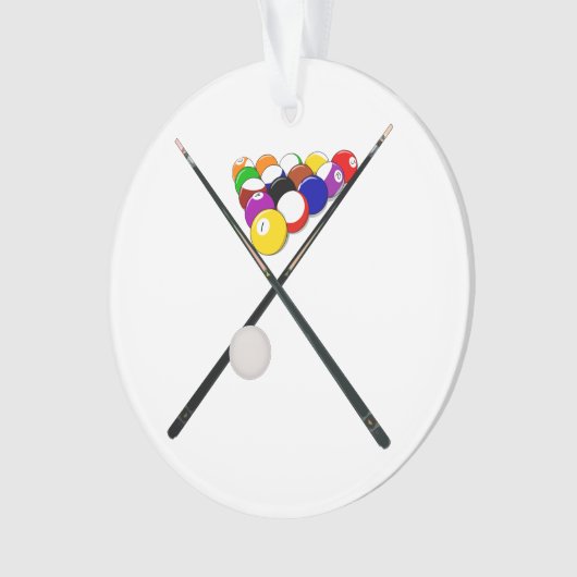 Billiard Pool Balls en Cues Ornament (voorkant)