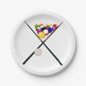 Billiard Pool Balls en Cues Papieren Bordje (Voorkant)