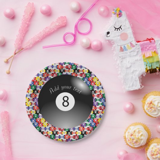 Billiard Pool Balls Solid Number Acht Papieren Bordje (Feest)