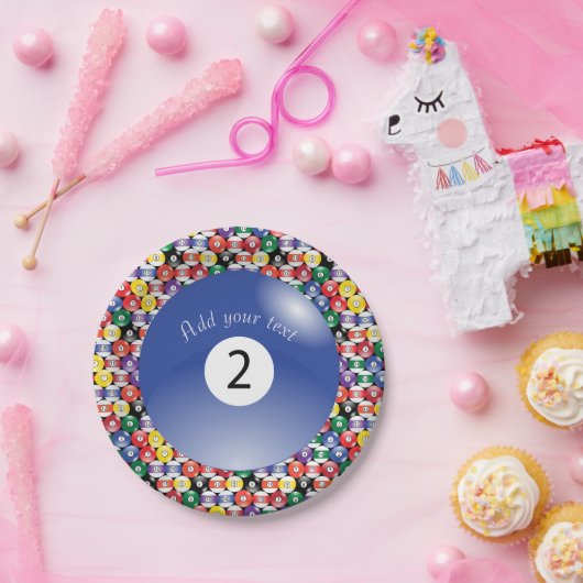 Billiard Pool Balls Solid Nummer twee Papieren Bordje (Feest)