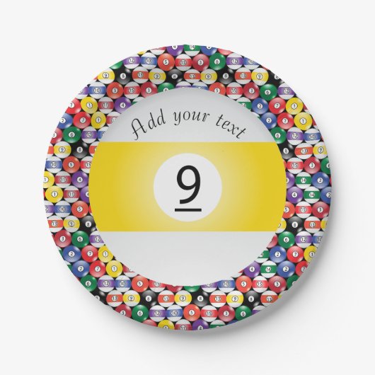 Billiard Pool Balls Stripe Number Nine Papieren Bordje (Voorkant)