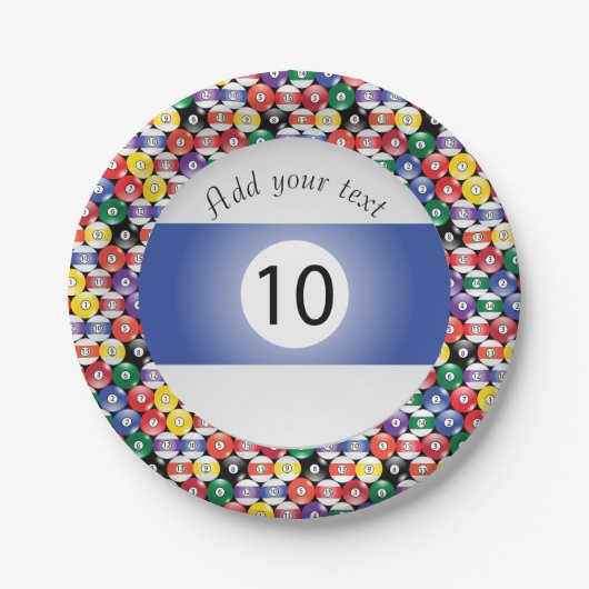 Billiard Pool Balls Stripe Number Tien Papieren Bordje (Voorkant)