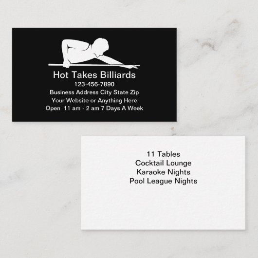 Billiard Pool Hall Business Cards Visitekaartje (Voorkant / Achterkant)