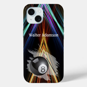 Billiard sportbal en keu personaliseren met naam iPhone 15 case