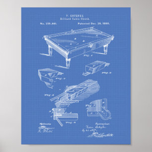 Billiard Table 1880 Patent Art Blueprint Poster