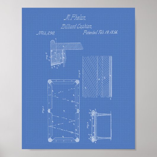 Billiard table cushion 1856 Patent Art - Blueprint Poster (Voorkant)