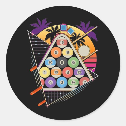 Billiard Vaporwave 80s 90s Snooker Pool Player Ronde Sticker (Voorkant)