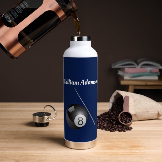 Billiardbal en Keu Personaliseer Waterfles (Koffie (Gedraaid) )