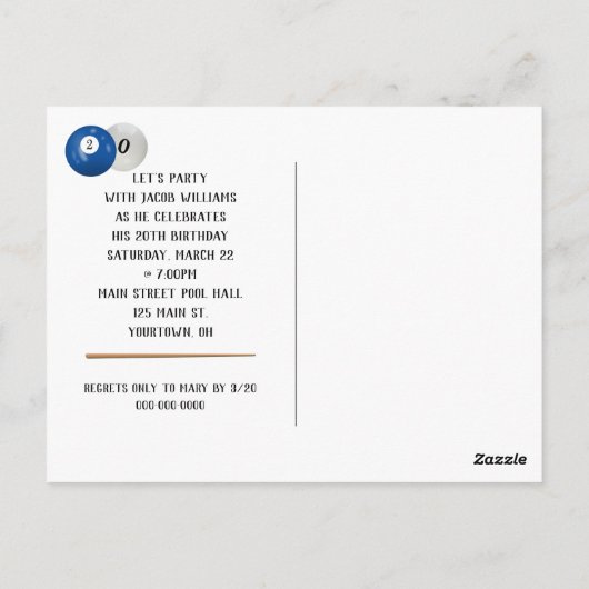 Billiardballen 20e verjaardagsfeestje ansichtkaart briefkaart (Achterkant)