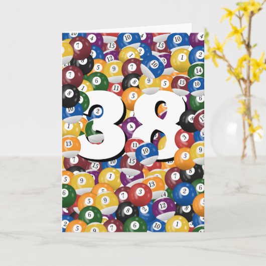 Billiardballen voor 38ste verjaardag  kaart (Gele Bloem)