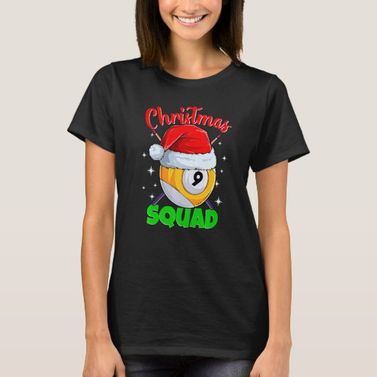Billiards 9 Ball Christmas Squad Pool Balls Billia T-shirt (Voorkant)