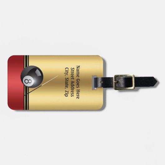 Billiards ball and cue Elegant Personalize Bagagelabel (Voorkant horizontaal)