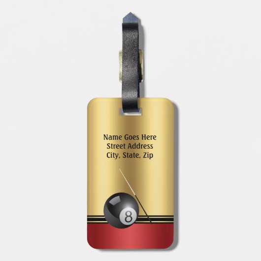 Billiards ball and cue Elegant Personalize Bagagelabel (Achterkant verticaal)