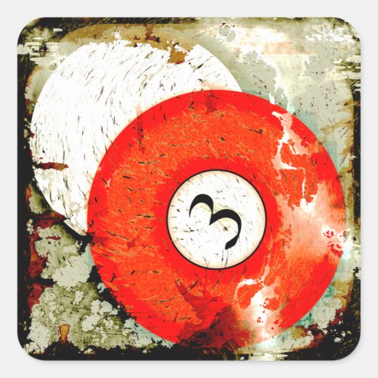 BILLIARDS BALL NUMMER 3 VIERKANTE STICKER (Voorkant)