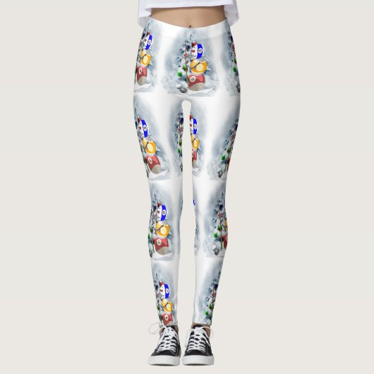 Billiards Ball Snowman-kerstLeggings Leggings (Voorkant)