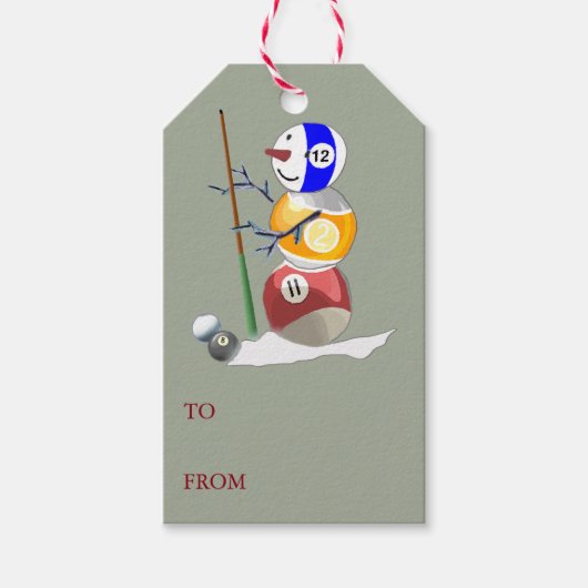 Billiards Ball Snowman Kerstmis Cadeaulabel (Voorkant)