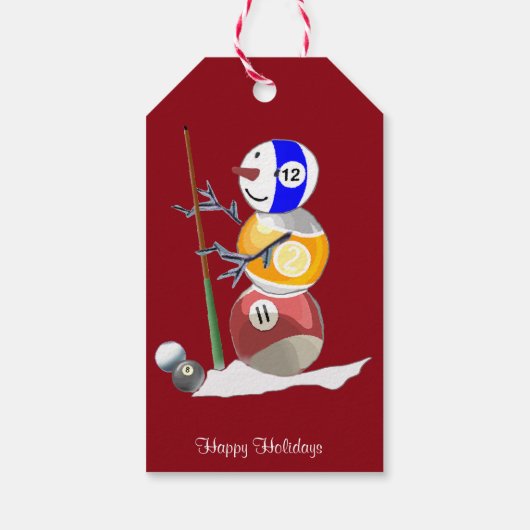 Billiards Ball Snowman Kerstmis Cadeaulabel (Achterkant)