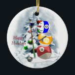Billiards Ball Snowman Kerstmis Keramisch Ornament<br><div class="desc">Billiards ball snowman is gewoon te schattig en zal geliefd worden bij alle bendes in de gang van het zwembad.</div>