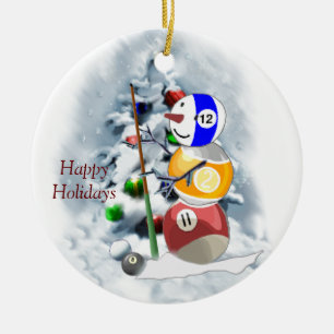 Billiards Ball Snowman Kerstmis Keramisch Ornament