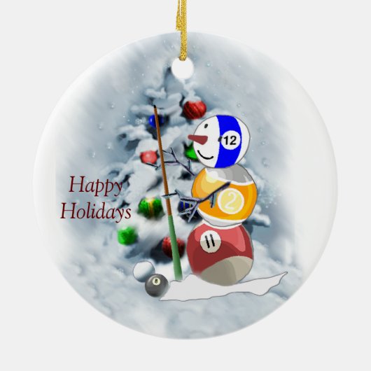 Billiards Ball Snowman Kerstmis Keramisch Ornament (Achterkant)
