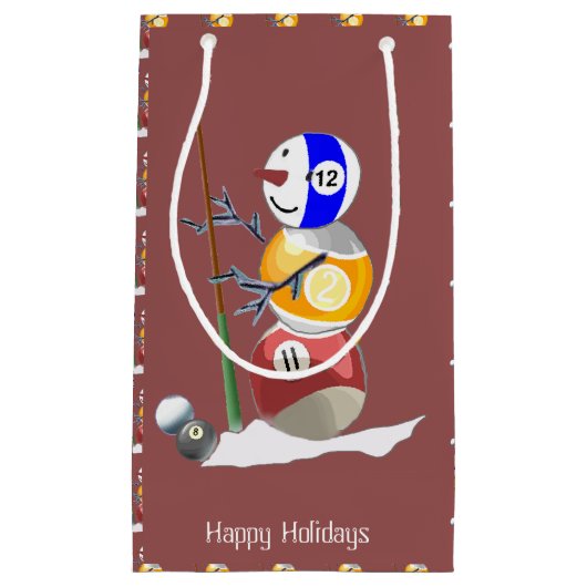 Billiards Ball Snowman Kerstmis Klein Cadeauzakje (Voorkant)