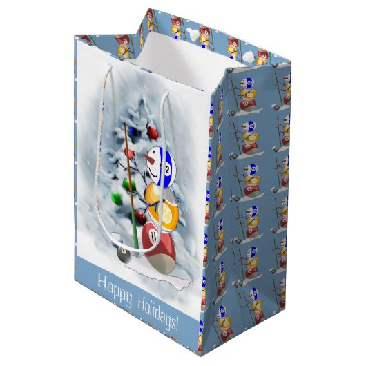 Billiards Ball Snowman Kerstmis Medium Cadeauzakje (Voorkant Gekanteld)