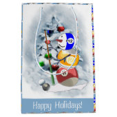 Billiards Ball Snowman Kerstmis Medium Cadeauzakje (Voorkant)