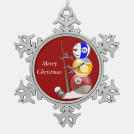 Billiards Ball Snowman Tin Sneeuwvlok Ornament