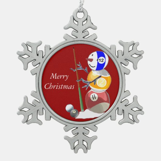 Billiards Ball Snowman Tin Sneeuwvlok Ornament (Voorkant)