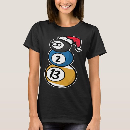 Billiards Christmas Snowman with Pool Table Balls  T-shirt (Voorkant)