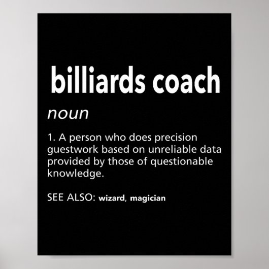 Billiards Coach Definition Funny Pool Player Humor Poster (Voorkant)