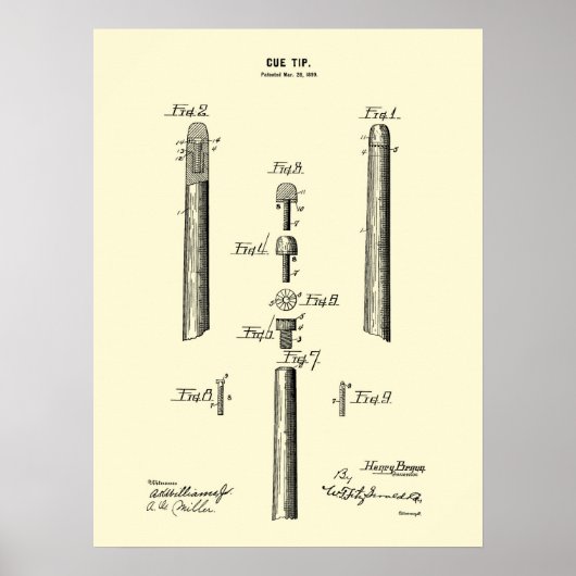 Billiards Cue Patent art print #6 (Voorkant)