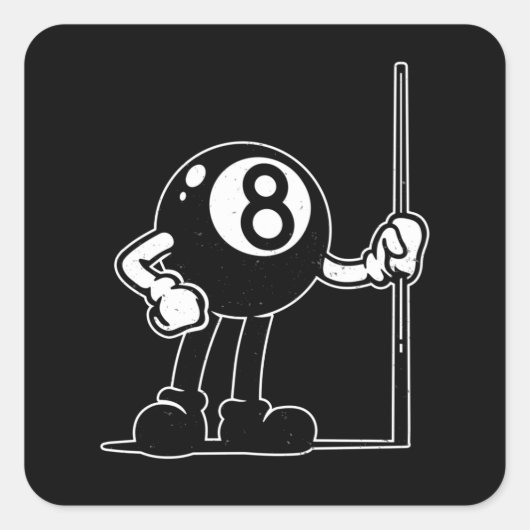 Billiards Cue Sports 8-Ball  Cartoon Vierkante Sticker (Voorkant)