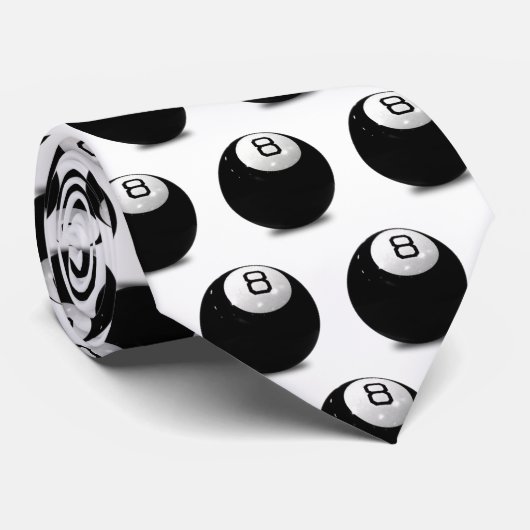 Billiards Eight Ball on White Stropdas (Opgerold)