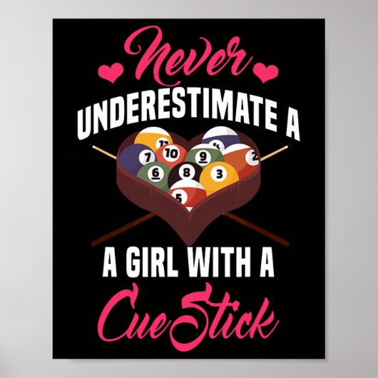 Billiards Girl Player Table Snooker Pyramid Billia Poster (Voorkant)