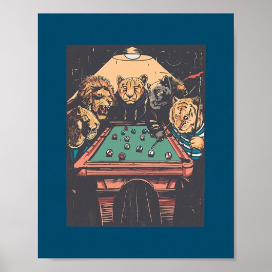 Billiards Lion Big Cats Tiger Pool Game Poster (Voorkant)