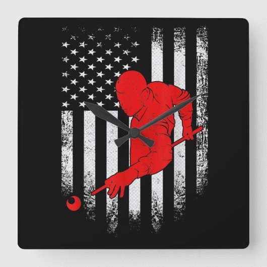 Billiards Lover | Amerikaanse vlag Billiards Gift Vierkante Klok (Voorkant)