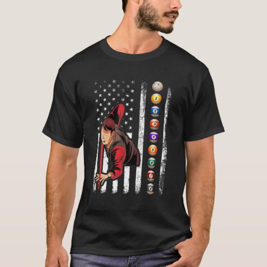 Billiards Lover Retro American Flag Billiards 4e T-shirt (Voorkant)