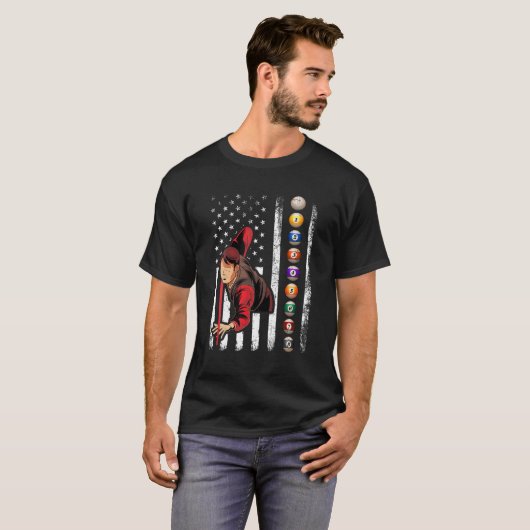 Billiards Lover Retro American Flag Billiards 4e T-shirt (Voorkant volledig)