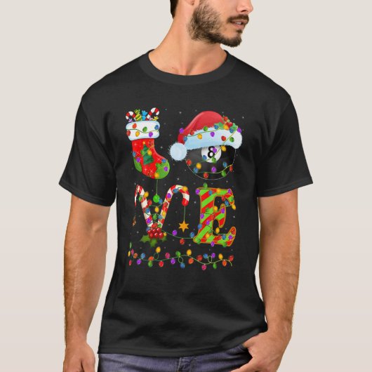 Billiards Lover Xmas Lighting Santa Love Billiards T-shirt (Voorkant)
