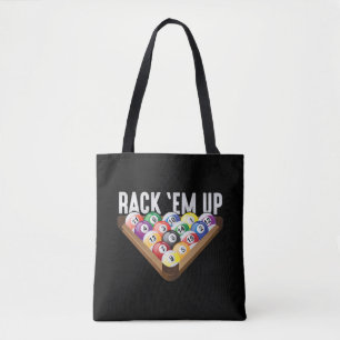 Billiards Player-rack met acht balkpool Tote Bag