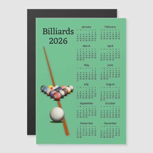 Billiards Pool 2026 Calendar Magnetic Card (Voorkant / Achterkant)