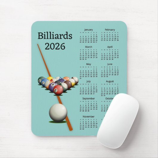 Billiards Pool 2026 Calendar Mousepad Muismat (Met muis)