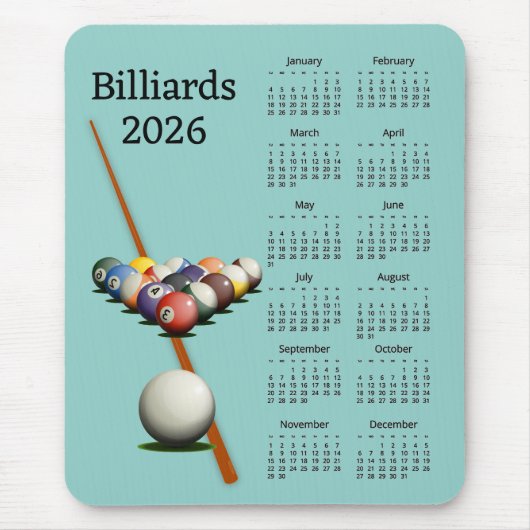 Billiards Pool 2026 Calendar Mousepad Muismat (Voorkant)